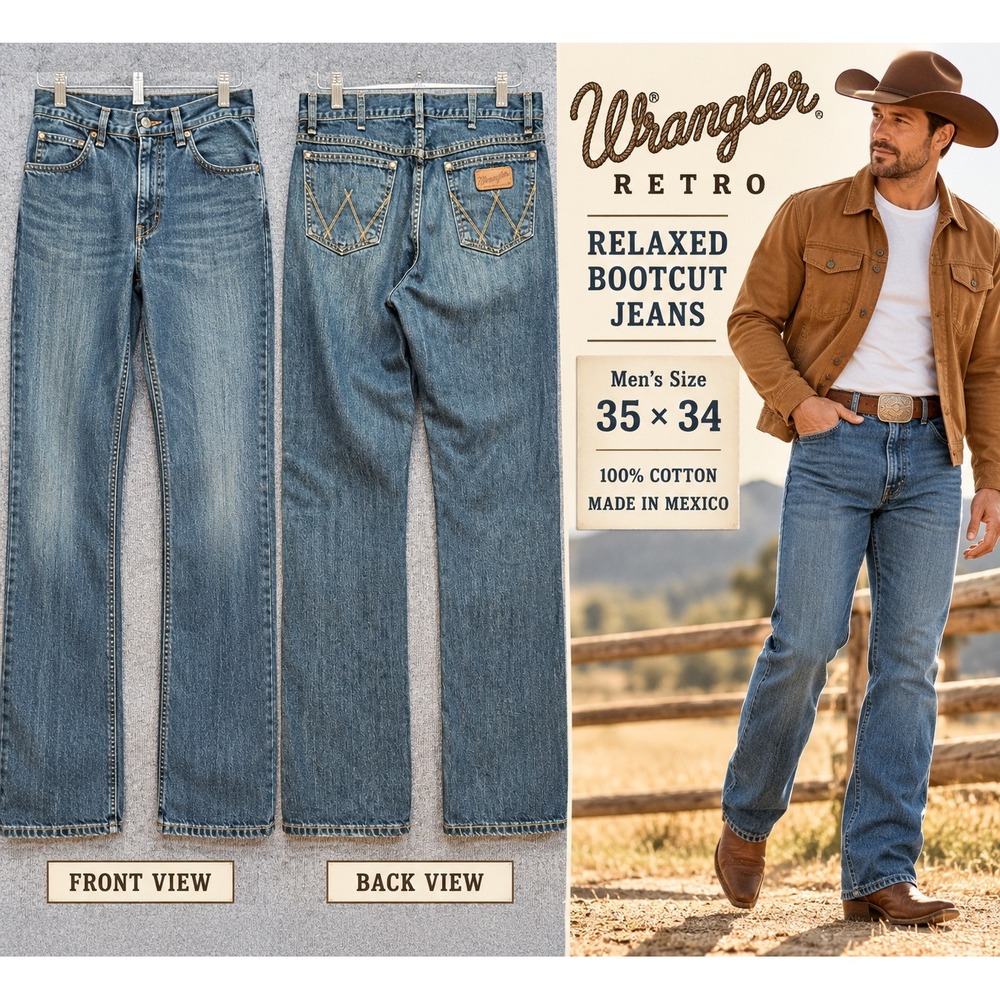 Wrangler Retro Relaxed Bootcut Jeans Mens WRT20WB Blue 35x34 Excellent Western